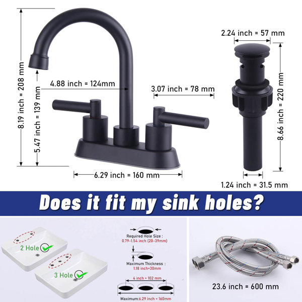HOTTIST 4 Inch 2 Handle Centerset Black Bathroom Faucets, LeadFree